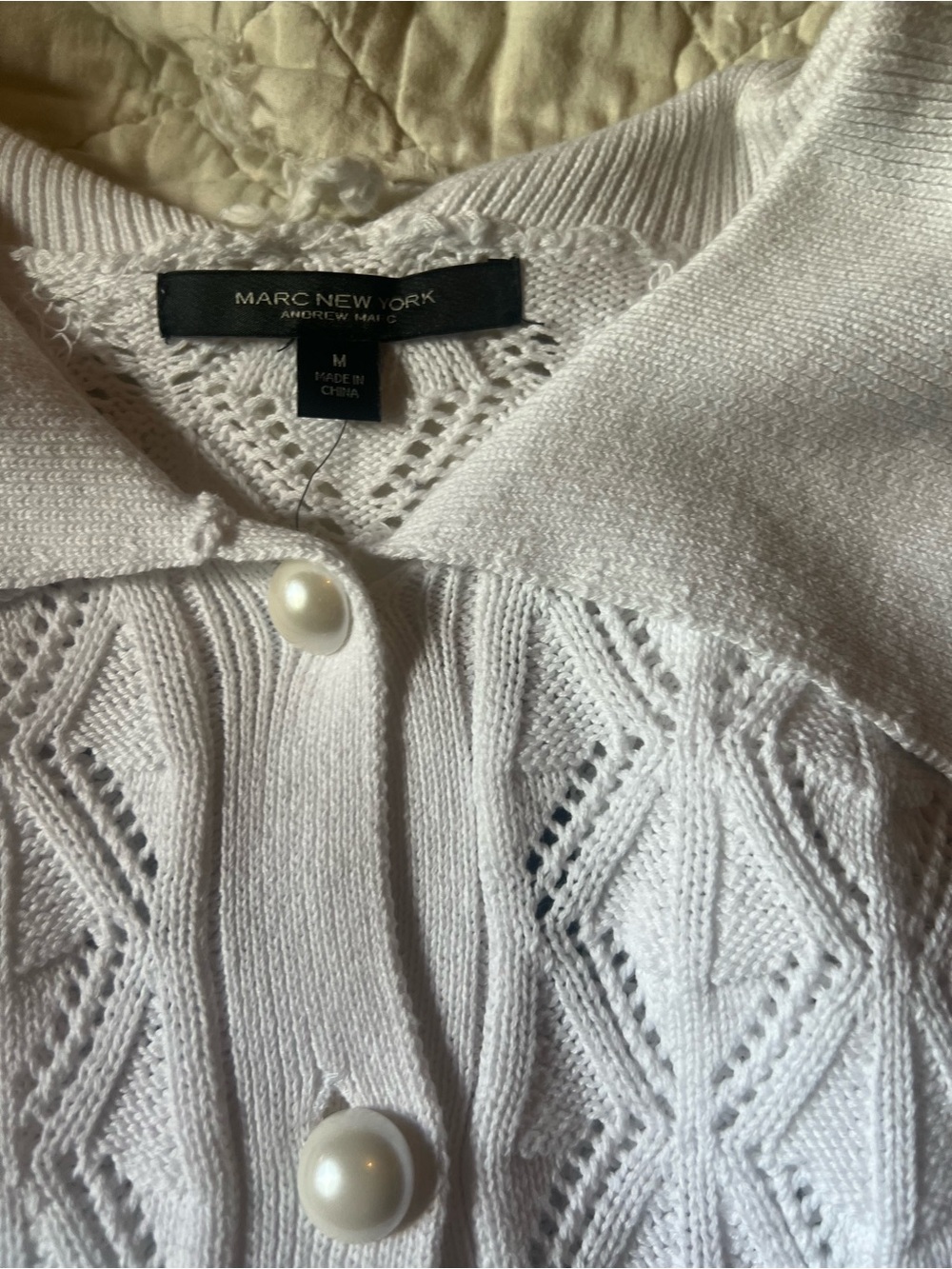 Andrew Marc White Knit Button-Front Cardigan with Pearl Buttons